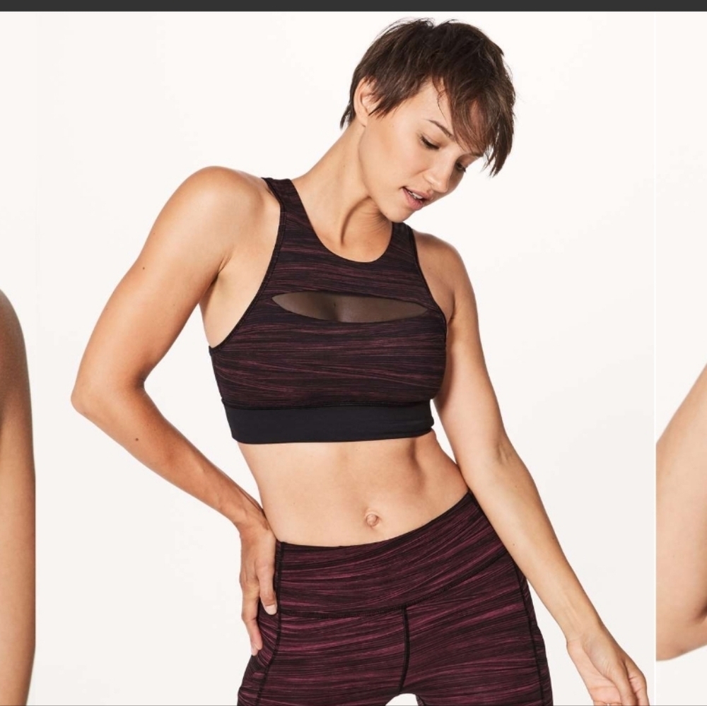 Lululemon Run The Day Bra Low Tide Blush Berry Black